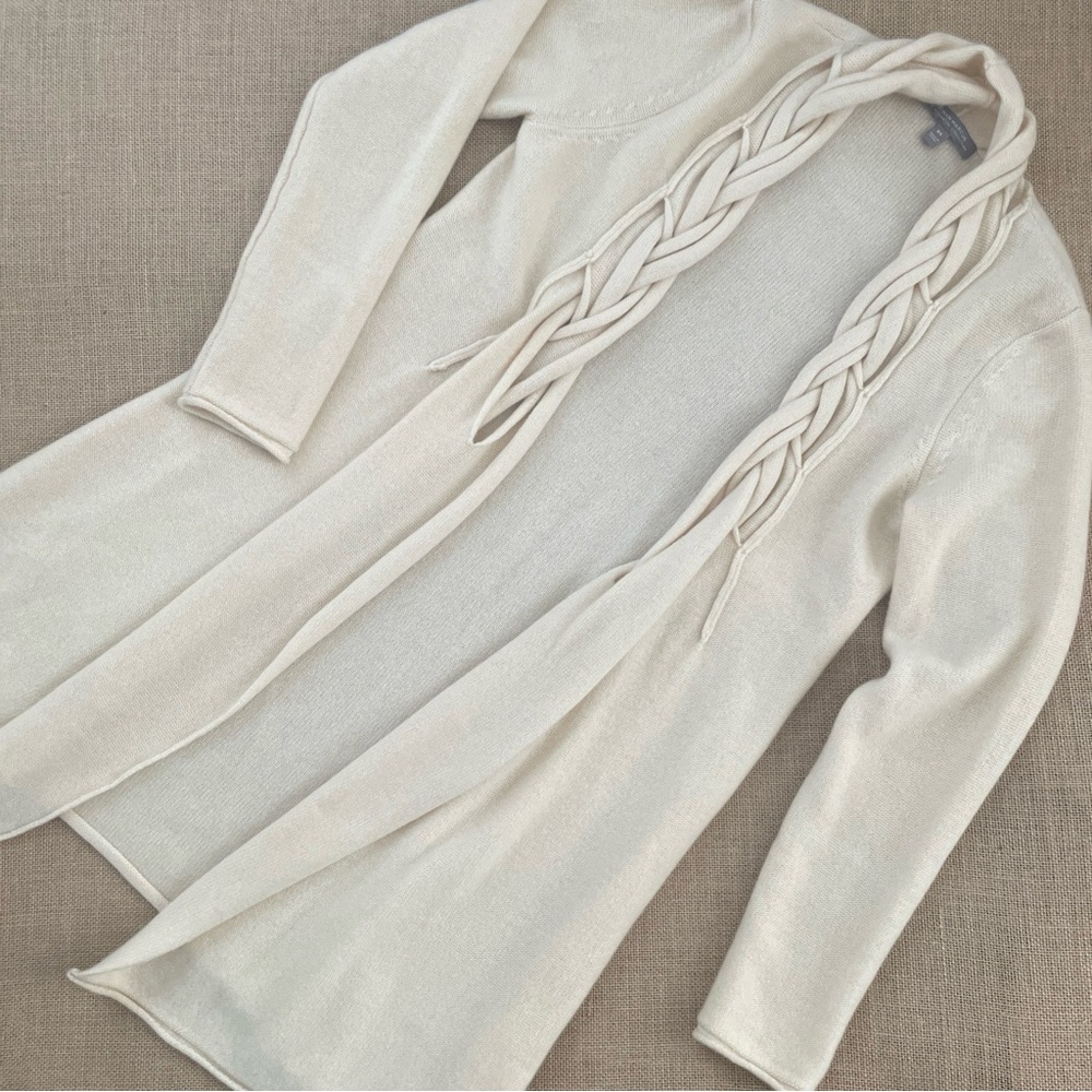 Neiman Marcus Cream Long Open Front Cardigan